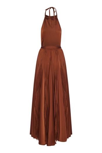 Georgia plisse satin maxi dress in chocolate 