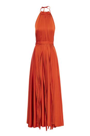 Georgia plisse satin maxi dress in sienna