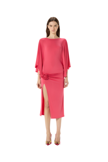 Shiny jersey midi dress in persian red 