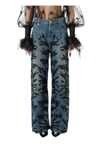 Embroidered denim jeans in ice blue 