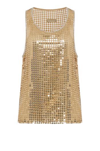 Sequined mesh tank in gold 