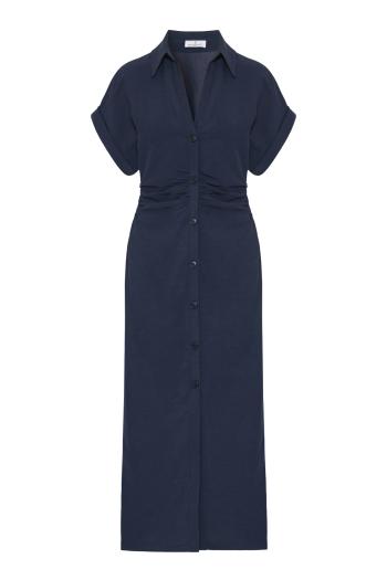 Bott linen-blend midi dress in navy 