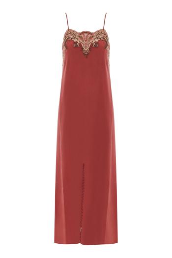 Brianne embroidered silk midi dress in ruby 