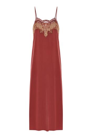 Brianne embroidered silk midi dress in ruby 