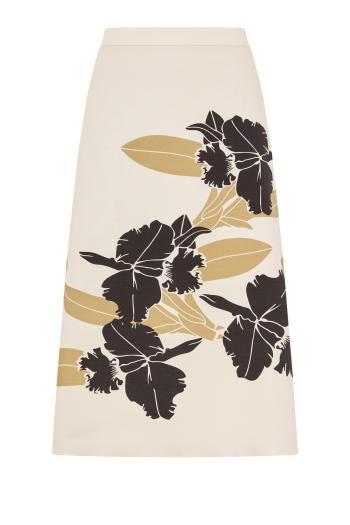El Carmen silk-jacquard midi skirt in black orchids 