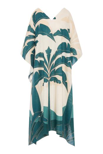 Morena printed linen tunic in aquamarine 