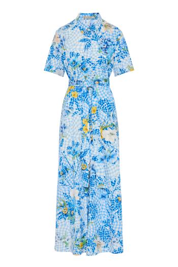 Como printed cotton poplin maxi dress in fleur blueberry 