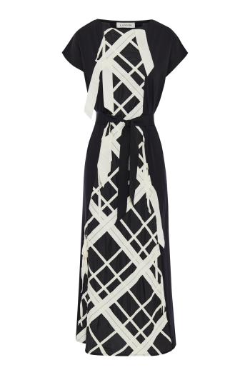 Grosgrain cotton and silk midi dress in black 