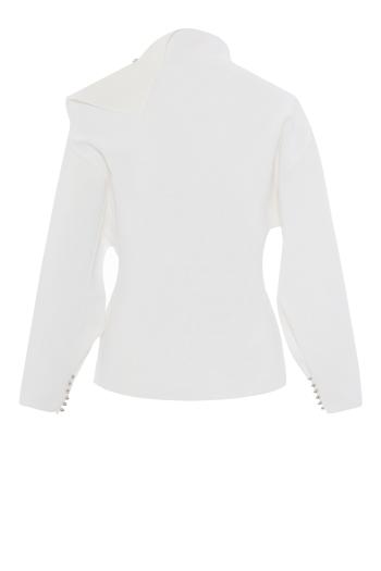 Buttoned crepe sweater in white