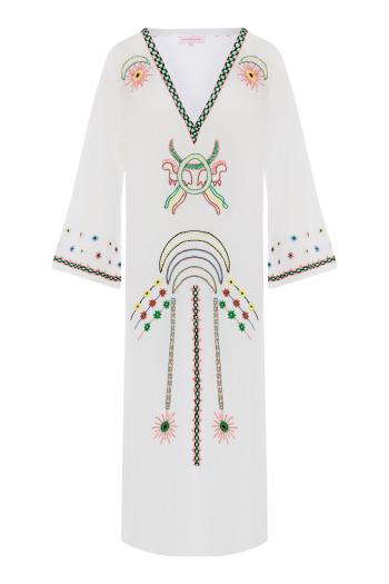 Vera embroidered linen kaftan in white 
