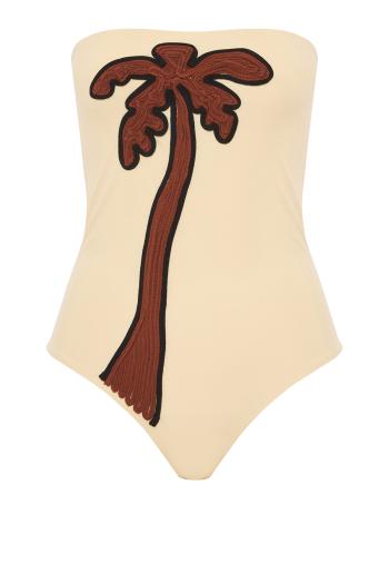 Palm textured swimsuit in ecru 