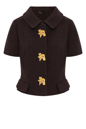 Cyclamen Button Tweed wool jacket in brown 