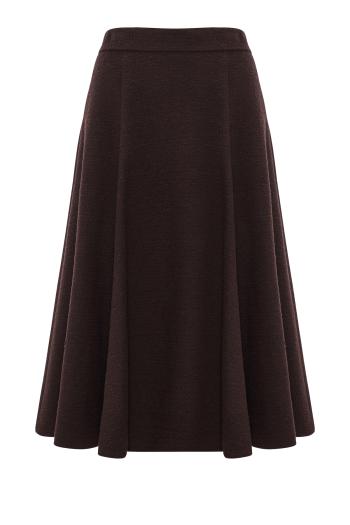 Tweed wool pleated midi skirt in mahogany