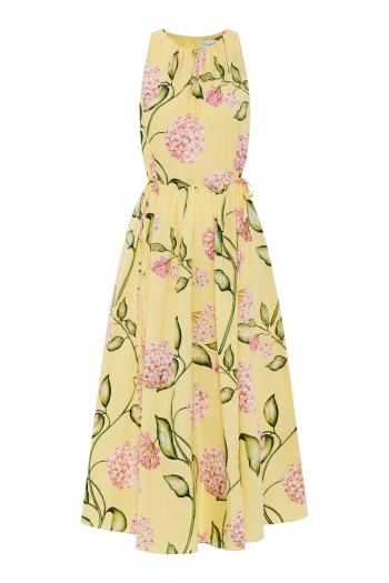 Porcelain Flower poplin midi dress in butter 