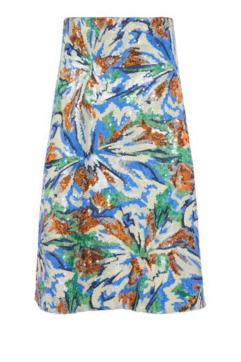 Abstract sequinned midi skirt in multicolor 