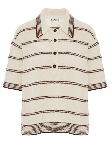 Toweling striped polo in cream 