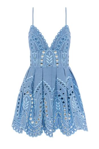 Nix lace-trimmed cotton mini dress in azul 