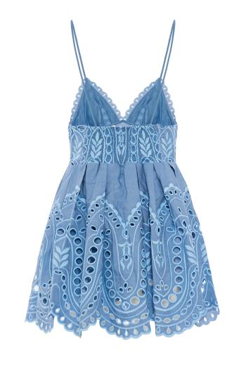 Nix lace-trimmed cotton mini dress in azul 