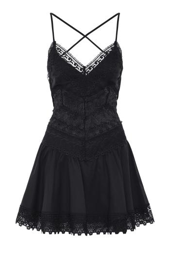 Aveline lace-trimmed cotton mini dress in black