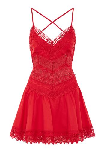 Aveline lace-trimmed cotton mini dress in red 