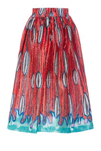 Svatsa printed satin midi skirt in red 
