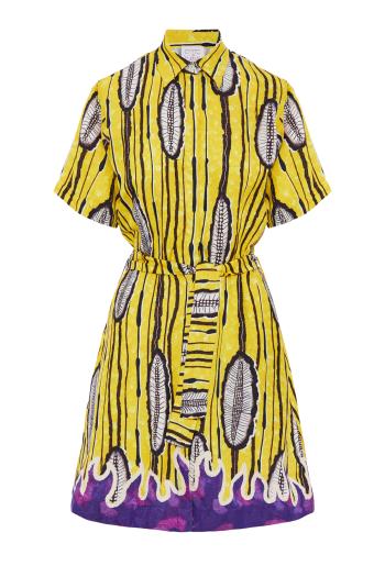 Printed crepe mini dress in yellow