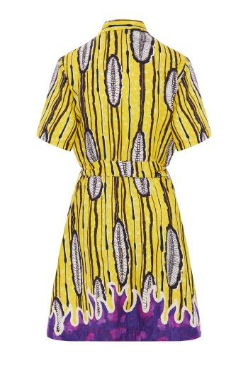 Printed crepe mini dress in yellow