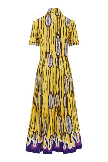 Printed crepe midi dress in yellow
