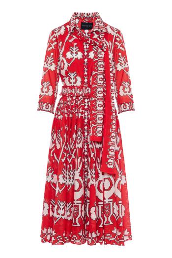 Musola printed cotton midi shirt dress in red 