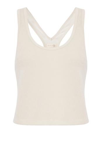Tia cotton-blend terry racer-back top in ivory 