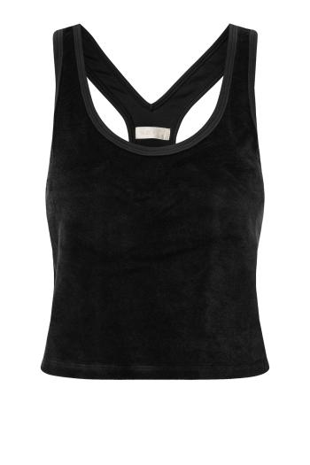 Tia cotton-blend terry racer-back top in black 