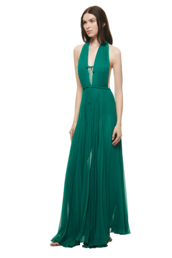 Raissa plisse open-back gown in green