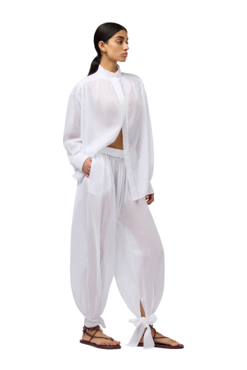 Noor silk-blend tie-up pants in white 