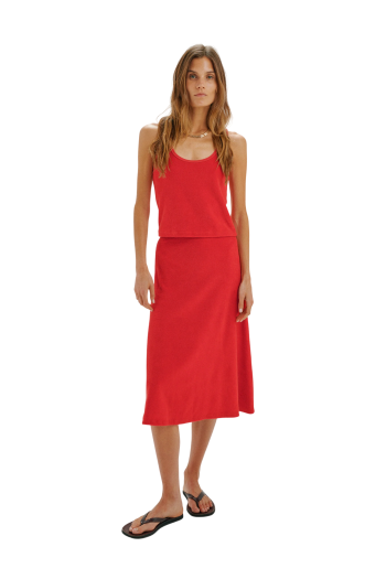 Tia cotton-blend terry racer-back top in framboise 