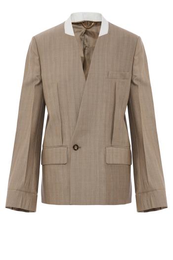 Collarless  wool Jacket in limestone 