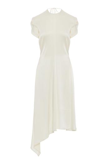 Twist Shoulder  satin midi dress in ivory 