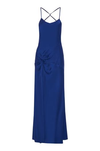 Draped Cami Gown satin gown in bright indigo 