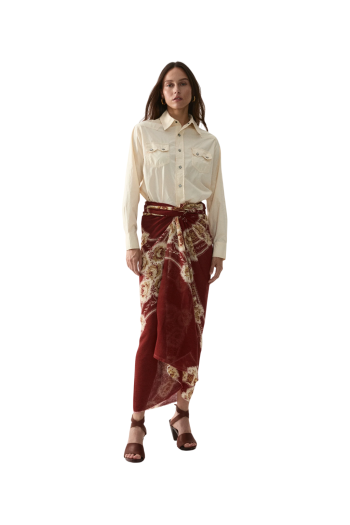 Nelly printed silk sarong midi skirt in rose 
