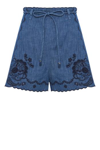 Aster embroidered denim shorts in blue