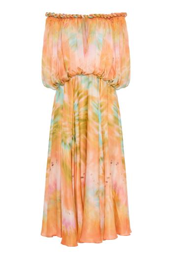 Luna tye-dye silk gown in coral