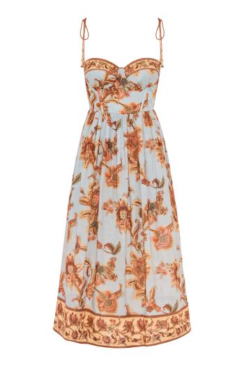 Aster Cosret printed corset cotton jacobean midi dress in blue 