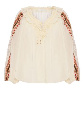Aster embroidered ramie blouse in cream 