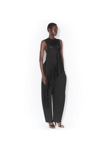 Asymmetric crepe top in black 