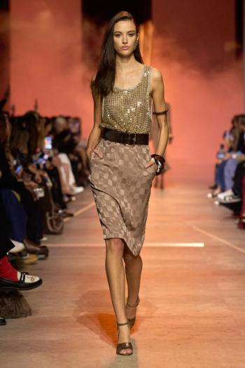 Sequined mesh tank in gold 