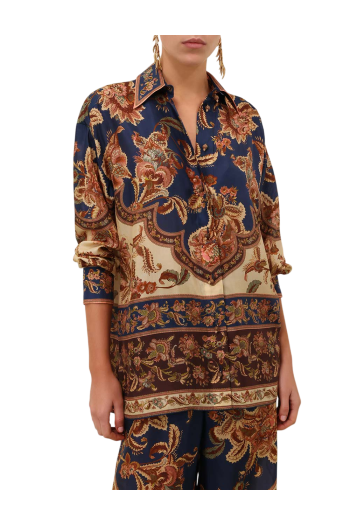 Aster printed silk shirt in navy 