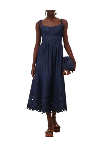 Mahon embroidered cotton midi dress in ink