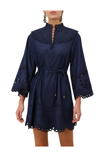 Mahon broderie denim mini dress in ink 