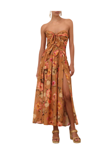 Mahon knotted printed cotton midi dress in hibiscus 