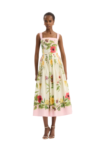Floral printed cotton midi dress in pink