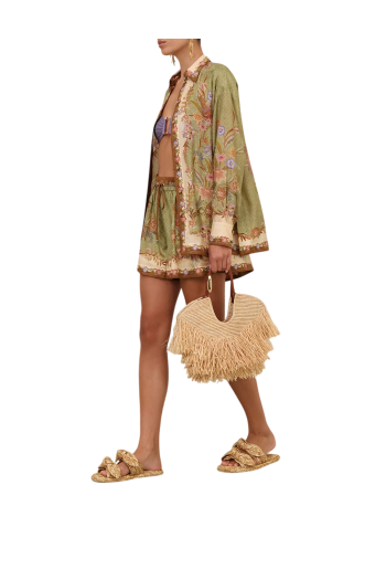 Indra printed silk shorts in khaki